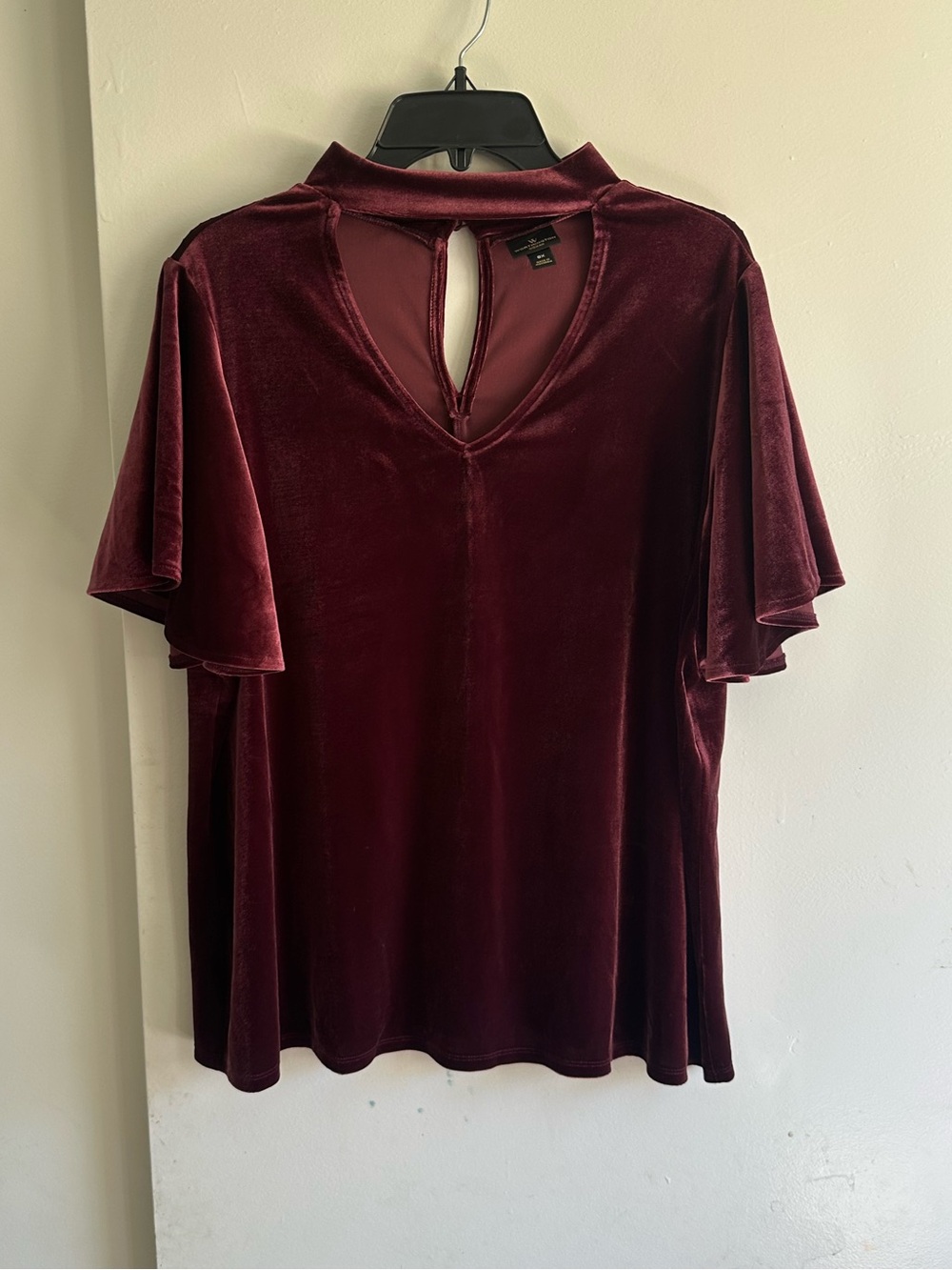 Worthington Burgundy Velvet Flutter Sleeve Top